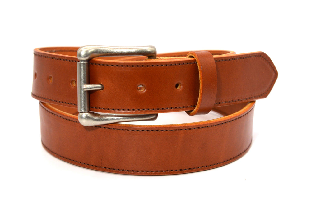 Chestnut English Bridle Leather Belt - Stitched