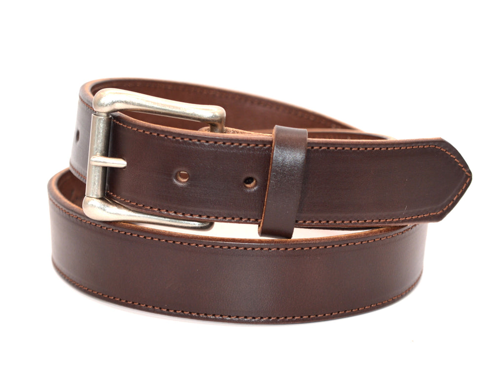 Dark Brown English Bridle Leather  Belt - Stitched