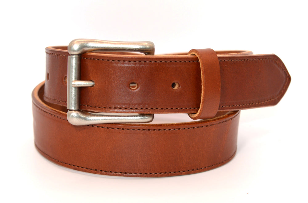 Medium Brown English Bridle Leather Belt - Stitched