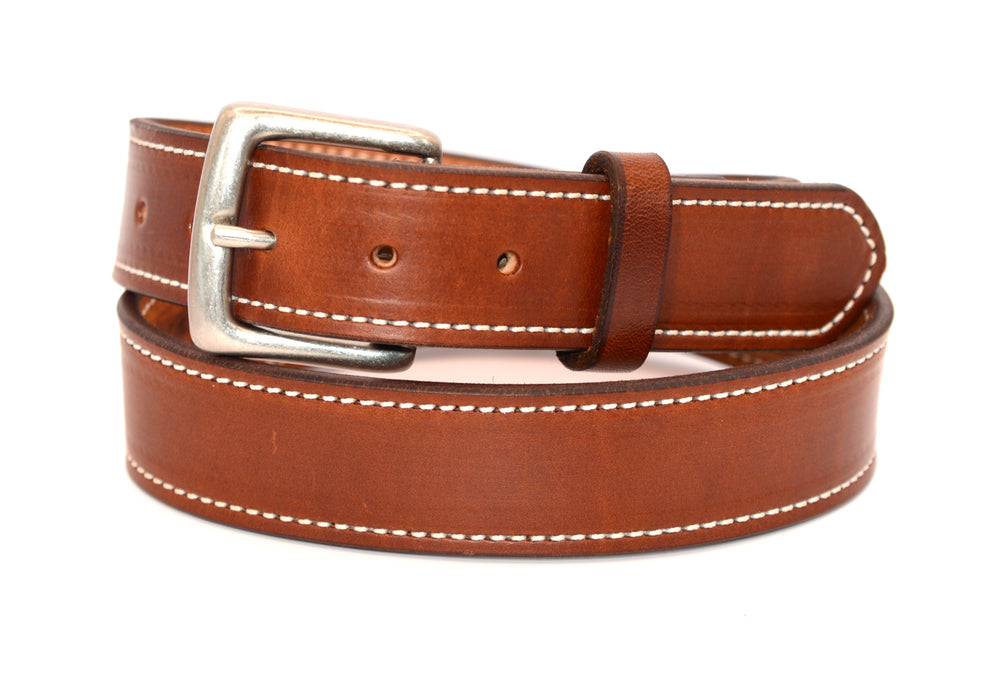 Medium Brown Leather Belt - Stitched