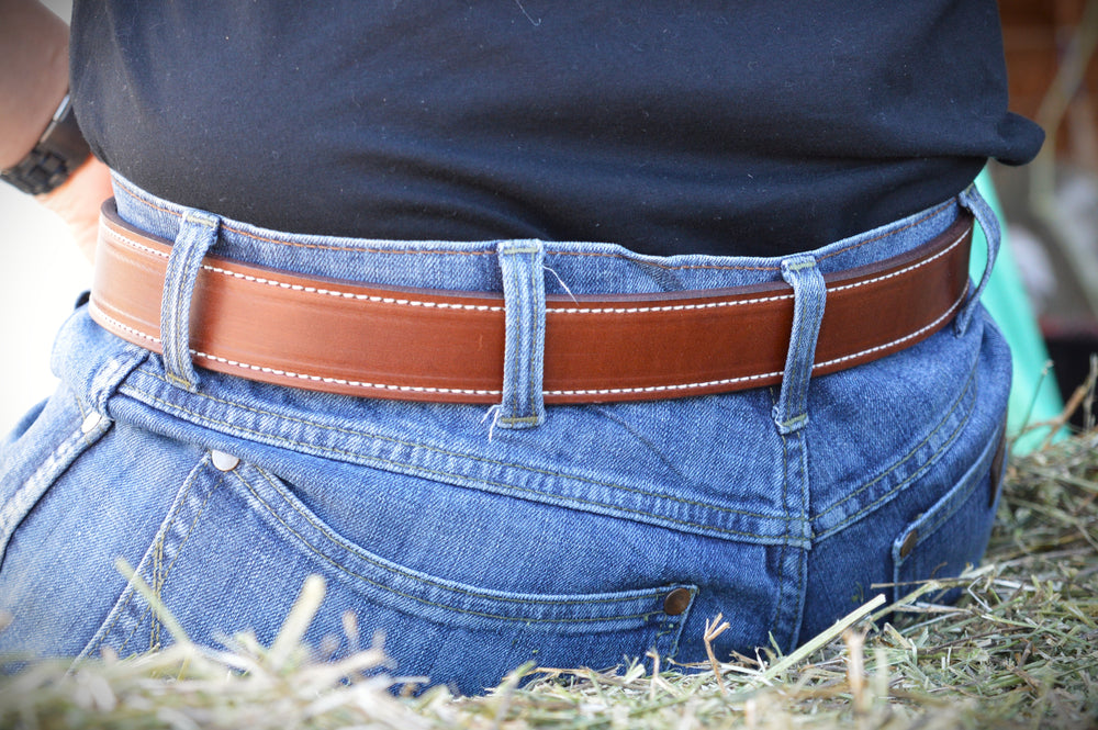 Medium Brown Leather Belt - Stitched